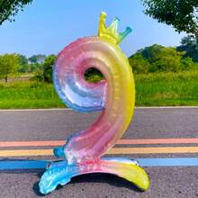 32 Inch Rainbow Gradient Self-Standing Number Balloons 0-9, Perfect Decoration For Birthday Parties, Anniversaries, Weddings, Christmas And Other Outdoor Occasions - Multicolor - View 16