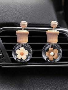 2 Pcs Cute Five-Petal Flower Decorative Perfume Bottle Empty Bottle Set Car Air Vent Aroma Diffuser Bottle Clip Essential Oil Bottle Car Interior Ornament (Perfume Not Included) - A - View 3