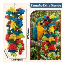 Juguete de Madera para Aves Grandes, Accesorio para Pericos, Loros y Guacamayos, Juguete para Jaula con Espacio para Trepar, Morder, Balancearse y Jugar, Ideal para Mantener a las Aves Activas y Entretenidas, Resistente, Natural,  y Fácil de Instalar - Multicolor - Ver 5