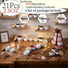 21pcs Candle Making Tool Set, Includes 4 White Candle Jars With Wood Grain Lids And Metal Candle Jars Without Wax, Suitable For DIY Crafts, Weddings, Valentine's Day, Birthdays And Various Holiday Parties, Portable Storage Box With Wicks - 21-piece Set - View 13