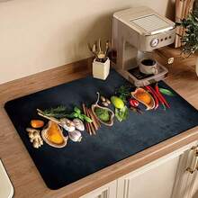 Seasoning Pattern, Faucet Drip Pad, Diatomaceous Earth Countertop Drip Strip, Coffee Mat, Drying Mat, Autumn Home Decor, Suitable For Kitchen, Bathroom, Bar, Halloween, Christmas Decoration - Multicolor - View 5