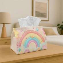1pc Cute Dreamy Illustration Multifunctional Facial Tissue Box, Rainbow Cloud Heart Design, Soft Polyester Storage Box, Suitable For Kitchen, Living Room, Bedroom, Car - Home Decor And Facial Tissue Storage Organizer, Fashionable And Practical Facial Tissue Dispenser - Multicolor - View 1