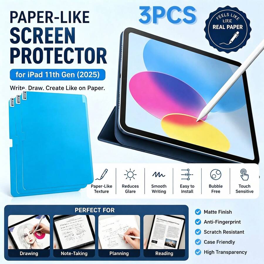 Yezodawee 3pcs Paper-Feel Screen Protector Film For IPad Mini 7/4/5/6, 10/11, Pro 11/13, 2024 New Model, Drawing Paper-Feel Film For IPad, Anti-Glare Birthday Gift For Family And Friends, Pad Screen Protector Film, Pad Accessories, Waterproof, Shockproof, Anti-Fall, Anti-Scratch, Anti-Fingerprint, Full Coverage - 3PCS - View 1