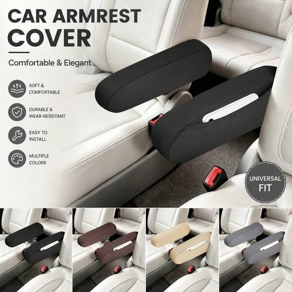 2PCS Upgraded Side Pocket Elastic Fabric Car Armrest Covers, Soft And Durable, Easy To Install And Clean, All-Season Use, Car Interior Accessories, Suitable For Business Truck/Van/RV/SUV Seat Armrests