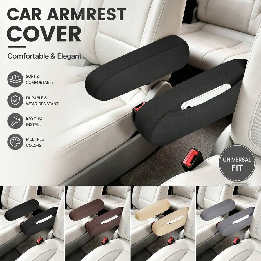2PCS Upgraded Side Pocket Elastic Fabric Car Armrest Covers, Soft And Durable, Easy To Install And Clean, All-Season Use, Car Interior Accessories, Suitable For Business Truck/Van/RV/SUV Seat Armrests - Multicolor - View 1