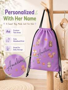 Customized Wildlife Zoo Animal Name Drawstring Bag - Personalized Zoo Text Backpack, Suitable For Picnic, Unique Gift Bag, Can Be Used As Birthday Party, Baby Shower Gift And Customized Birthday Gift - Multicolor - View 2