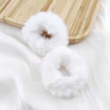 6pcs/Pack Women's 6cm White Pom Pom Hair Scrunchies For Daily Use - Black and White - View 3