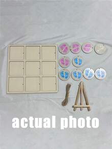 13件/1套 性別揭曉木製棋盤遊戲，包含10個遊戲代幣、繩子與支架，適用於性別揭曉派對、嬰兒洗禮派對裝飾（足跡圖案），請參考SKU圖片，為實物照片 - 彩色 - 查看 9