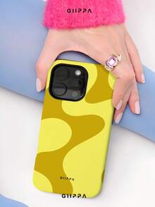 1pc Yellow-Brown Asymmetrical Wavy Pattern Design, Phone 17 Pro Max Phone Case, Compatible With Phone 16 Pro Max, 15 Pro Max, 14 Pro Max, Korean-Style High-End Fashion Fun Phone Case, Suitable For 11/12/13/14/15/16 Pro Max Plus, Elegant Design For Men And Women, Perfect Gift For Girlfriend On Christmas, Valentine's Day, Easter, Wedding Season And Birthday! - Yellow - View 5