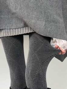 1pc Women's Warm Leggings, Casual Versatile Grey Base Layer, Japanese JK Style Argyle Grid Thick Tights For Autumn/Winter - Grey - View 2