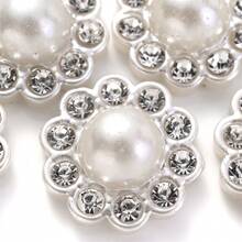 50pcs Shiny Rhinestone Flatback Cabochon Bease White Pearl Flower Patch Beads For DIY Jewelry Making Supplies Women Hair Accessories - Small Flowers - View 5