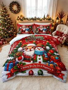 3pcs Christmas Theme Red Background Cartoon Santa Claus Snowman Christmas Pattern Bedding Set Quilt And Pillowcase 3 Pieces Set - Soft, Comfortable And Breathable Bedding, 200g Quilted Filling, Includes 1 Quilt And 2 Pillowcases (Pillow Inserts Not Included) - Perfect Choice For Home Or Dorm Christmas Decoration - Multicolor - View 9
