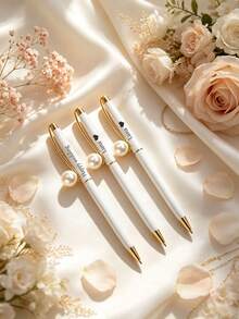 1pc Personalized Pearl Metal Ballpoint Pen, Customizable Engraved Ballpoint Pen, White Pearl, Optional With Pen Box, Wedding Guest Book Pen, Bridal Shower Bridesmaid Gift, Customized Wedding Signature Pen - Sets - View 5