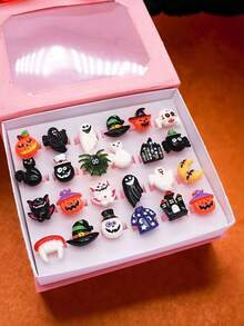 Set 10 Cincin Resin Kartun Halloween, Desain , Hantu, Laba-laba, Kastil, Topi Penyihir (Dikirim Acak), Aksesori Dekoratif untuk Pesta Liburan, Hadiah - MultiWarna - View 2