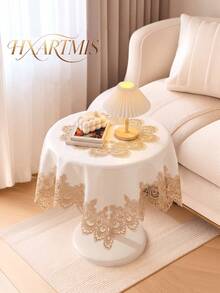 HXARTMIS 1pc Elegant White Lace Trimmed Tablecloth, Vintage Hollow Floral Lace Edged Rectangular Tablecloth, Suitable For Dining Table, Kitchen, Wedding And Home Decor - White - View 1