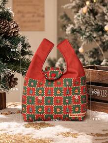 1 Buah Tas Tangan Berbentuk Persegi dari Bahan Kanvas dengan Gaya Meriah dan Inspirasi, Dilengkapi Kancing Jepret dan Motif Selamat Natal. Tas Tote Organizer Penyimpanan Serbaguna untuk Musim Liburan Musim Dingin, Pesta Natal, dan Perjalanan Sehari-hari. Dekorasi Rumah Natal - Berbagai gaya - View 11
