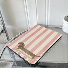 1pc Pink & White Striped Skateboard Dachshund & Floral Print Book-Style Flip Tablet Protective Case, Multi-Angle Stand, With Pen Slot, Compatible With IPad 10th Gen/Air 13/Air 11/11(A16 2025)/Galaxy Tab S10+/S9/A17, Compatible With Oppo Pad, Compatible With Huawei MatePad, Compatible With Vivo Pad, Compatible With Honor Tablet, Compatible With Xiaoxin Pad - Multicolor - View 5