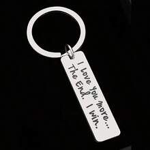 1pc Silver Stainless Steel Keychain, Engraved "I Love You More, The Ending Is I Win", Humorous Couple Keychain, Valentine's Day Birthday Funny Gift - Silver - View 7