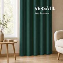 POLIGONO Cortina lisa tipo terciopelo Verde Oscuro de 140 x 225 cm con 8 ojales metálicos, panel para ventana de sala y recámara, paquetes de 1, 2 y 4 piezas a elegir, tela densa con cuerpo que atenúa la luz intensa y ayuda a dar privacidad, caída elegante con dobladillo parejo, no es cortina blackout, marca POLÍGONO - Verde Oscuro - Ver 2