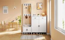 Hall Tree White With Storage With Drawers With Doors Made Of Wood For Entryway And Hallway - 白色 - 查看 3