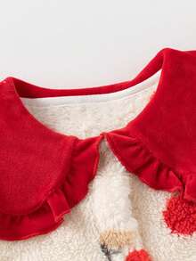Baby Cute Cherry Pattern Pocket Romper Long Sleeve Autumn/Winter Outfit For Girls - Red - View 4