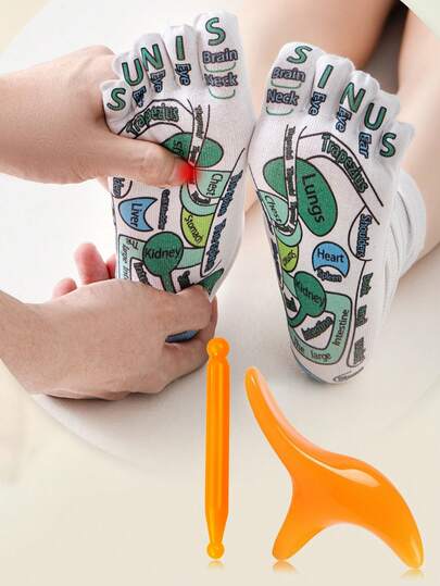 INYUSUN Foot Massage Stick, Five-Finger Socks, Health & Wellness Socks, Creative Acupoint Socks, Foot Acupoint Socks, Pressure Socks And Massage Stick To Relieve Foot Fatigue, Foot Massage Stick