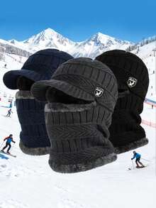 1pc Men's Autumn/Winter Knitted Beanie Hat, Outdoor Electric Bike Riding, Cold-Proof Thermal Lined Thickened Neck Warmer Integrated Hat - Multicolor - View 4