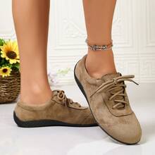 Women's Soft Sole Suede Lace-Up Casual Shoes, Round Toe, Flat Heel, Comfortable, Lightweight, Retro, Spring/Autumn, Daily Commute Shoes - Khaki - View 5