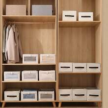 1/2pcs Foldable Fabric Storage Box, Linen Material With Transparent Window And Reinforced Handle, Sturdy Denim Clothing Storage Organizer, Stackable Toy Storage Bin For Living Room, Wardrobe And Closet - White - View 5