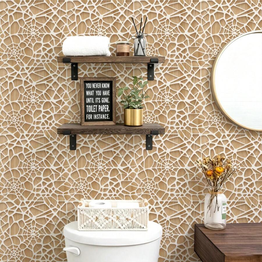 1 Roll 2D Spider Web Grid Self-Adhesive Wallpaper, Wood Grain Textured Geometric Removable Contact Paper, Peel And Stick Waterproof Decorative Wall Sticker, Modern Art Home Decor, For Bedroom, Living Room, Kitchen, Bathroom, Home Office, Room Decor - 1PC - View 1