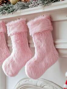 17.7 Inch 1/2pcs Pink Faux Fur Christmas Stockings, Christmas Stocking Hanging Decor, Candy Gift Bag, Christmas Decoration - Pink Christmas Stocking - View 4