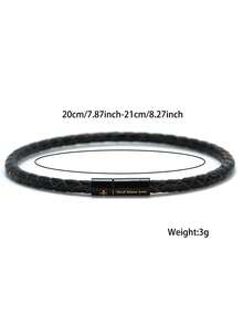Fashion Handmade 4mm Genuine Leather Bracelet Bangle Black Easy Hook Letter Cross For Men Armband Jewelry Men - Men's Leather Bracelets - View 4