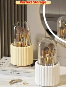 1pc Rotating Makeup Brush Holder, Fashionable Minimalist With Transparent Lid Pen Holder, Cosmetic Storage Tube, Rotating Skincare Storage Box For Vanity, Cosmetic Storage Box, Vanity Storage Box - View 8