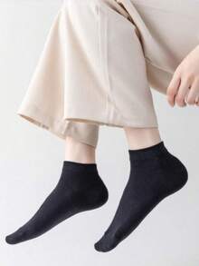 7 pares de calcetines cortos de algodón puro de unicolor, minimalistas y versátiles, de talla grande, para primavera y otoño, unisex - Negro - Ver 3