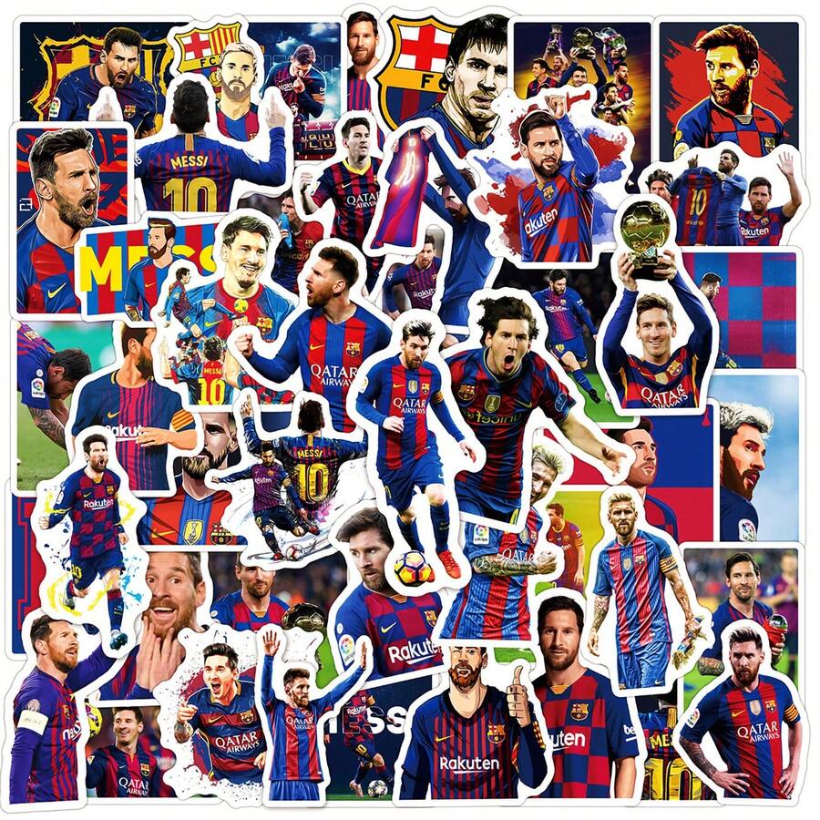 FIFA 50pcs Messi Football Stickers, #10 Jersey, Trophy, Match Action & Celebration Patterns, Suitable For DIY Scrapbooking, Journals And Football Fans - Multicolor - View 1