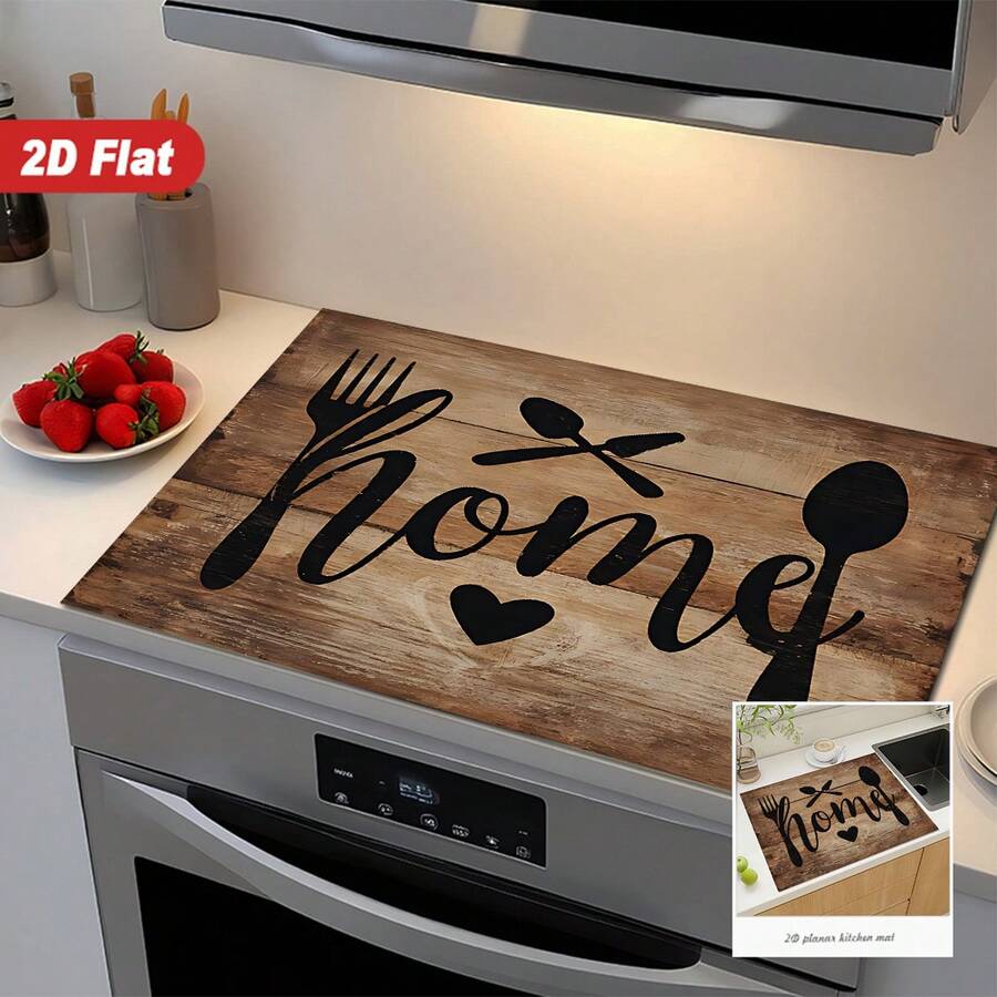 (Hot !!) 1pc Vintage Wooden Board Pattern, 2D Printed Flat Stove Mat, Rubber Non-Slip Heat-Resistant Stove Cover Pad, Suitable For Induction Cooktop, Glass Stove, Multi-Function Scratch-Resistant Mat, Best Choice For Oven, Washing Machine, Dryer, Kitchen Decor. - Multicolor - View 1