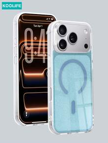 Koolife 1件裝藍色閃粉磁吸手機殼，2合1 PC+TPU 防震保護殼，透明邊框搭配閃亮亮粉，MagSafe 相容保護殼，適用於 iPhone 18 Pro/18 Pro Max/17/17 Pro/17 Pro Max/16/15/15 Pro - 遠峰藍 - 查看 3