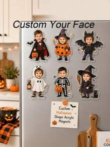 Custom Photo Acrylic Halloween Fridge Magnet Face Picture Refrigerator Magnets Vampire Pumpkin Skeleton Decor Kids Party Gift - Multicolor - View 4