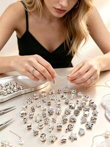 25/50/80/100/150/200/300/500/1000pcs Silver Random Acrylic Beads, For Jewelry Making, Bracelets, Necklaces And Craft Accessories - Silver - View 1