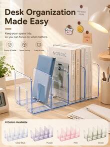 1件 4格桌面書架文件收納架，適用於辦公文件與學校用品 - A - 查看 1