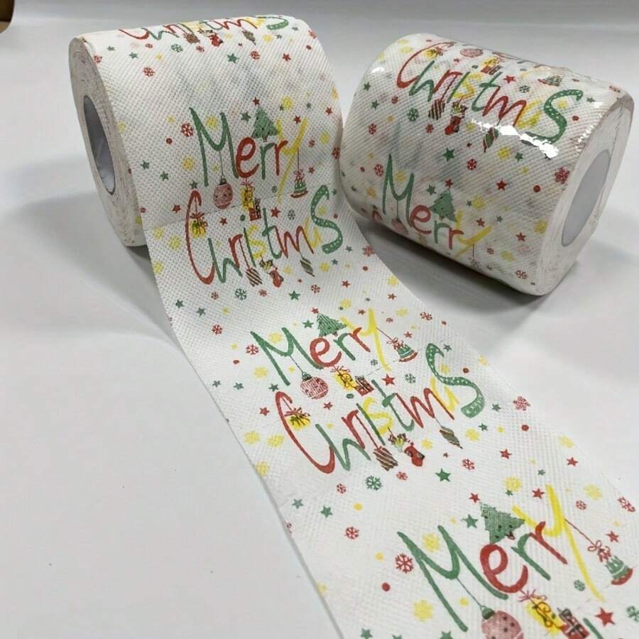 1/2roll Creative Colored Christmas Happy Wishes Printed Toilet Paper Roll, A Festive Gift Made From Virgin Pulp For Friends - Multicolor - View 1
