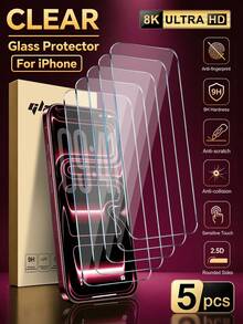 5 Paket [Baru 2026] Pelindung Layar Kaca Tempered 9H Kompatibel Dengan iPhone Duo/18 Pro Max/18 Pro/17 Pro Max/17 Pro/17/16/15/14/13/12/11 Pro Max/XR/XS Max/X/8 Plus/7 Plus, Jernih HD, Anti Gores, Bebas Gelembung, Mudah Dipasang, Ramah Casing - Clear - View 1