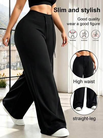 Women's Plus Size Wide Leg Pants, Versatile Wide Leg Pants, High Elastic Waist Fabric, Suitable For Sports, Casual, Party And Vacation Occasions