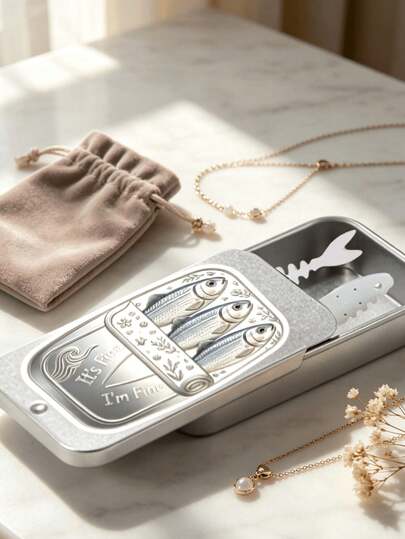 Vintage Sardine Mini Jewelry Storage Box With Fish Bone Divider, Snap Closure Portable Jewelry Box, Compartment Storage For Earrings, Rings, Necklaces, Suitable For Commuting, Short Trips, Dorm Desk, Vanity Organization, Perfect For Delicate Girls, Students, Jewelry Lovers, Qixi Festival, Birthday, Best Friend Gifts, Portable Earring Box, Mini Jewelry Organizer, Portable Ring Storage Box, Cartoon Fish Bone Jewelry Box, Travel Small Jewelry Storage Box