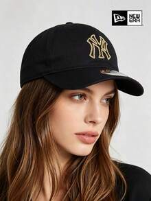 New Era Black NY Baseball Cap, Vintage Textured Design, Casual Street Style Daily Wear Hat - Black - View 1