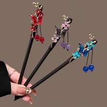 5pcs Shiny Bohemian Wooden Chinese Style Hair Sticks, Vintage High-End Sandalwood Hair Pins With Tassels And Dangles, Hanfu Wooden Hair Accessories, Suitable For All Seasons - Multicolor - View 2