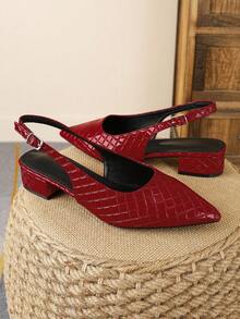 XBYASDF Sepatu hak tinggi wanita model slingback runcing berwarna merah mengkilap dengan detail quilting, tali rendah, hak rendah 3 cm, sandal serbaguna untuk bepergian dan kencan. - Merah - View 5