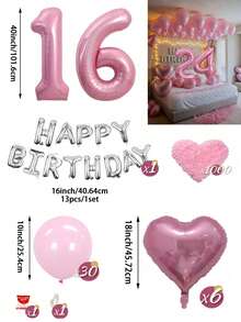 粉色與銀色氣球花環生日套組，40英吋大數字箔氣球，適合男士與女士，16歲生日、18歲生日、20歲生日、21歲生日、25歲生日、30歲生日、35歲生日、45歲生日派對裝飾 - 粉紅銀色 - 查看 27