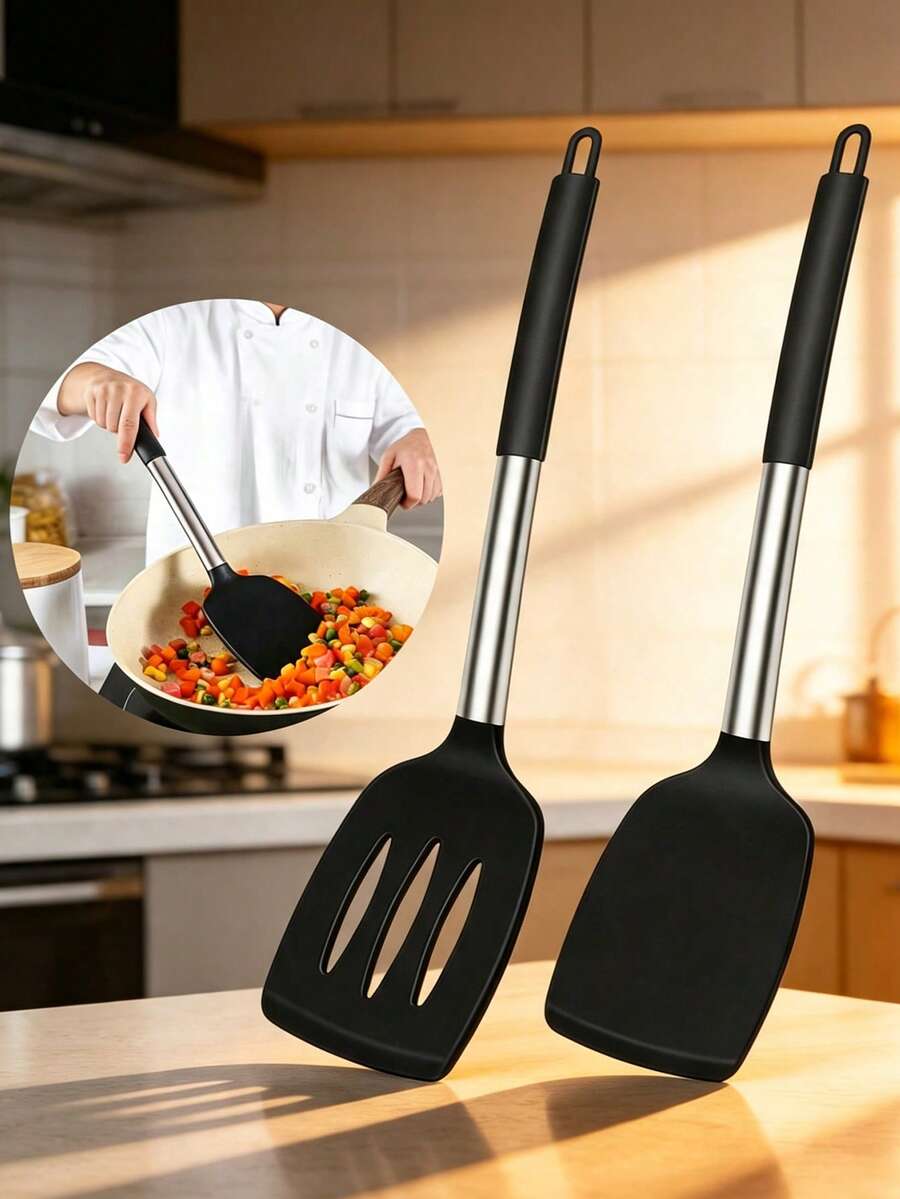 1 pieza/2 piezas Espátula de silicona, Espátula antiadherente, Volteador de panqueques, Espátula de silicona ranurada grande, Utensilio de cocina, Adecuado para cocinar, hornear, saltear, cocinar, mezclar, Esencial de cocina, Accesorio de cocina, Regalo para mujeres, Regalo familiar, Decoración de jardín al aire libre, Decoración de habitación, Regalo para maestros, Decoración de boda, Accesorio festivo, Jardín, DIY, Decoración de dormitorio, Decoración de cocina, Esencial de dormitorio, Cuarto de almacenamiento, Decoración navideña, Esencial de viaje, Suministros para despedida de soltero, Accesorio de escritorio de oficina, Decoración del hogar - Multicolor - Ver 1