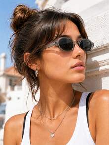 French Lazy Style, Translucent Grey Semi-Transparent Polygonal Decorative Sunglasses, Clear Grey Tone Frame With Matte Hazy Texture, Perfect For Old City Streets And Beach Vacation Photos - Multicolor - View 4